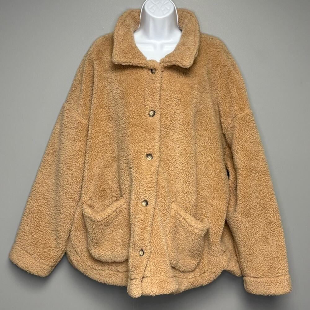 John Paul Richard Tan Sherpa Fleece Cozy Oversized Vegan Jacket Womens Sz XL